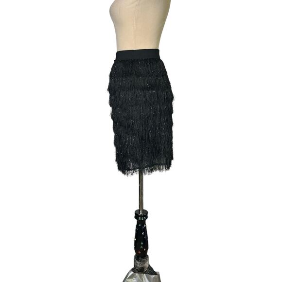 BCBGMaxAzria black metallic fringe skirt size large - Picture 13 of 14